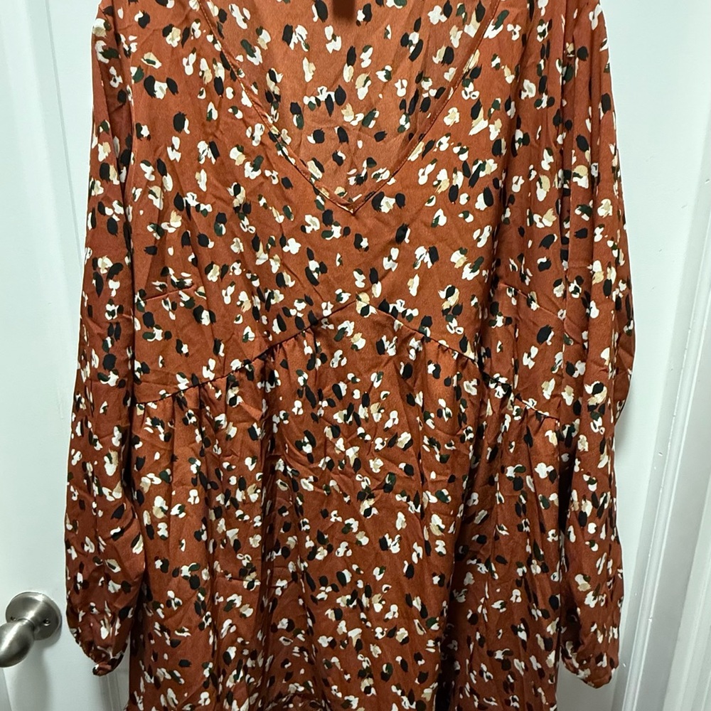SHEIN Brown Floral Long Sleeve Dress
